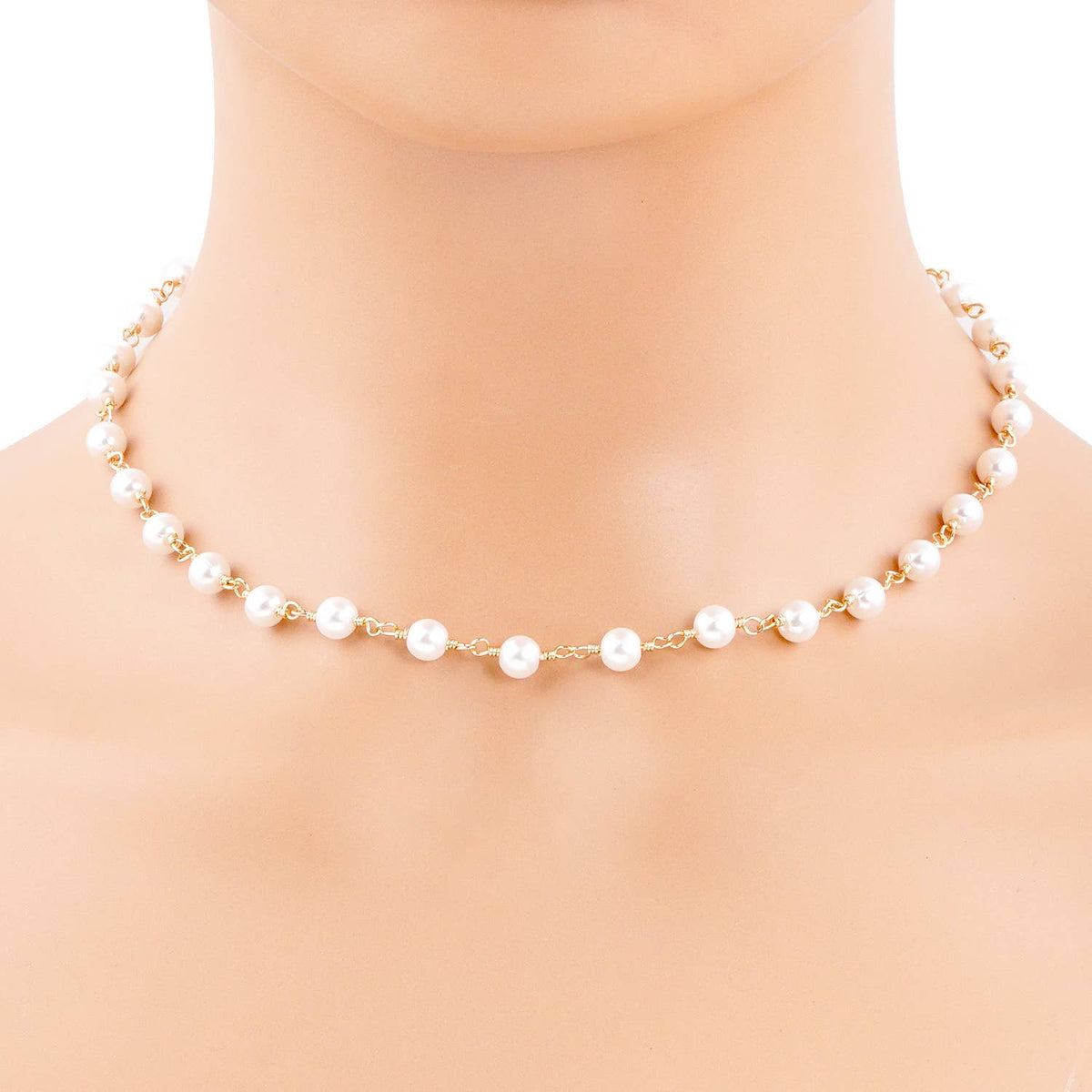 Dainty Pearl Station Choker Necklace