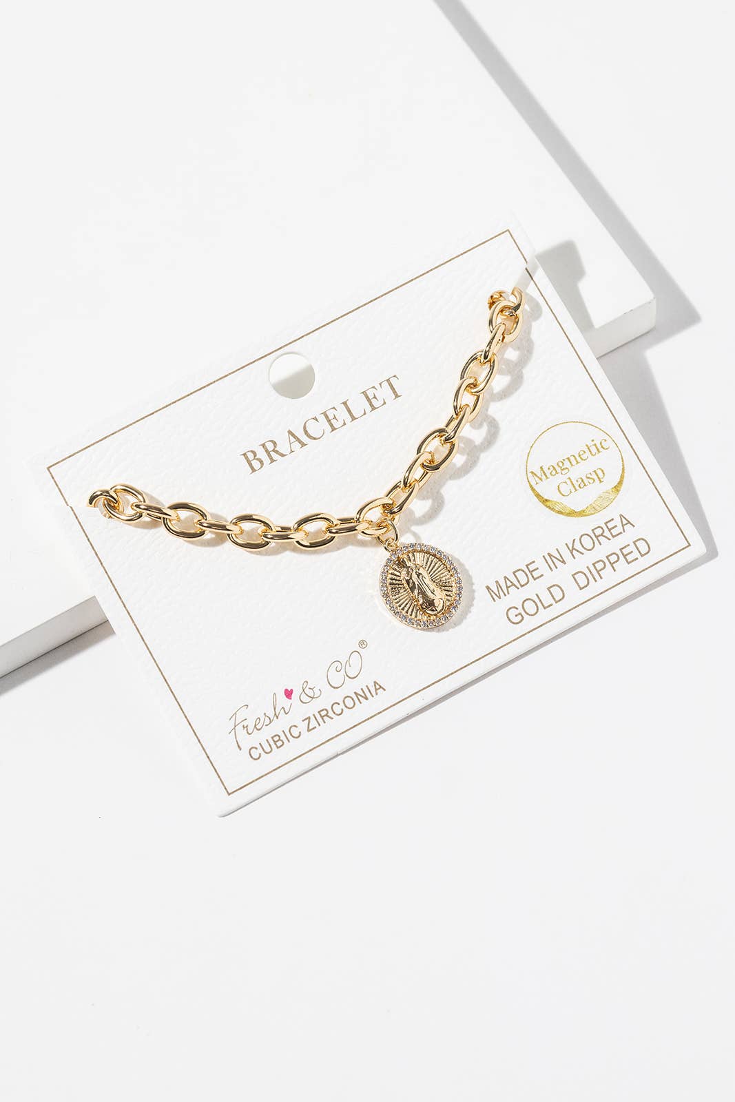 Virgin Mary Cubic Zirconia Chain Bracelet.