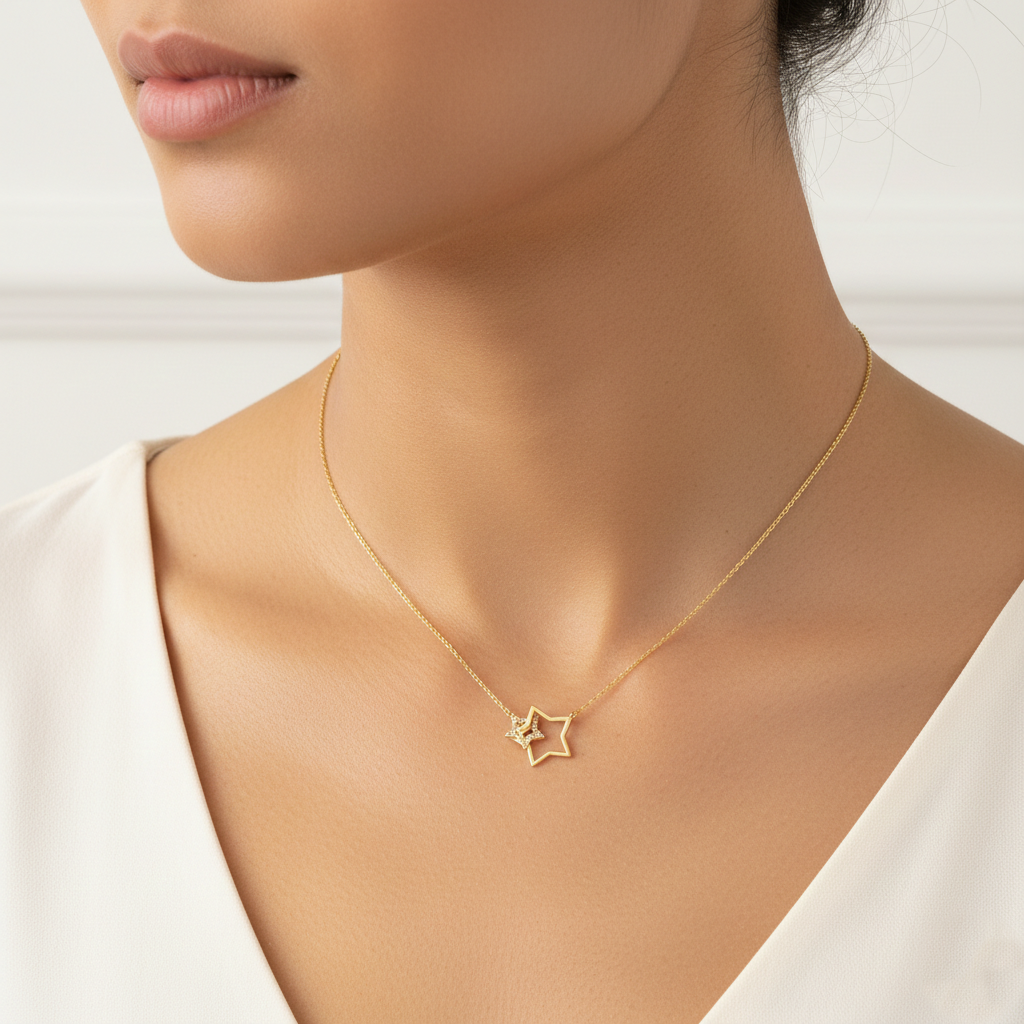 Interlocking Double Star Pendant Necklace
