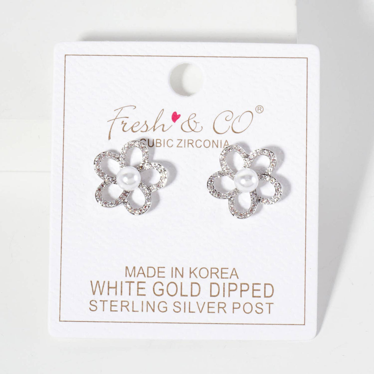 Botanical-Theme Pave-Set Pearl Flower Stud Earrings