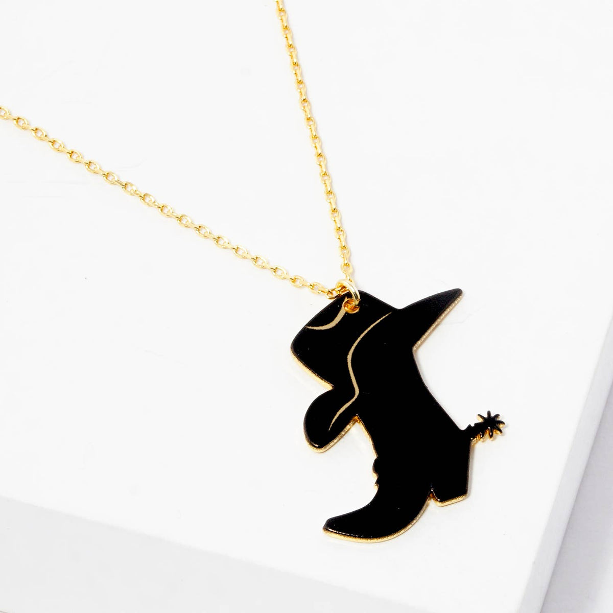 Minimalist Black Enamel Cowboy Boot & Hat Pendant Necklace