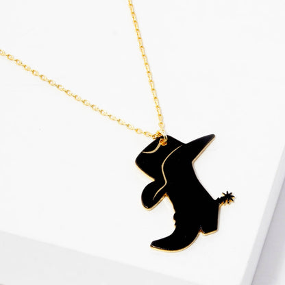 Minimalist Black Enamel Cowboy Boot & Hat Pendant Necklace