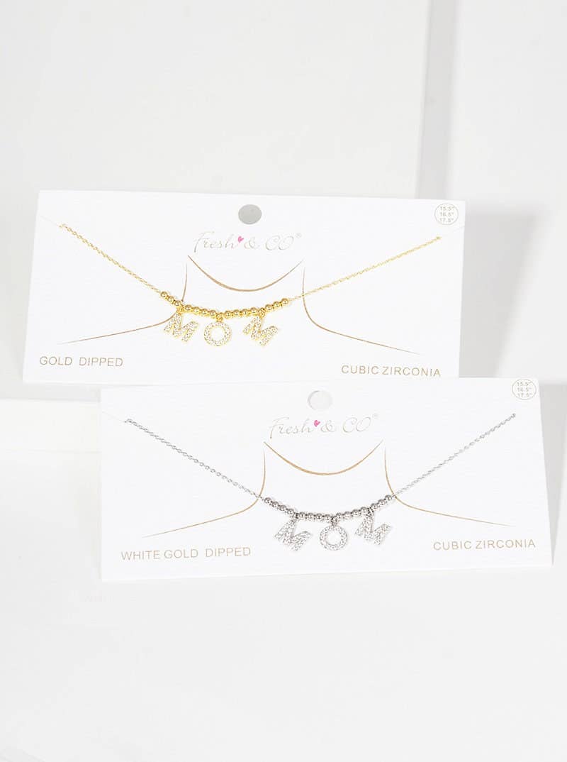 Gold Cubic Mom Beaded Necklace