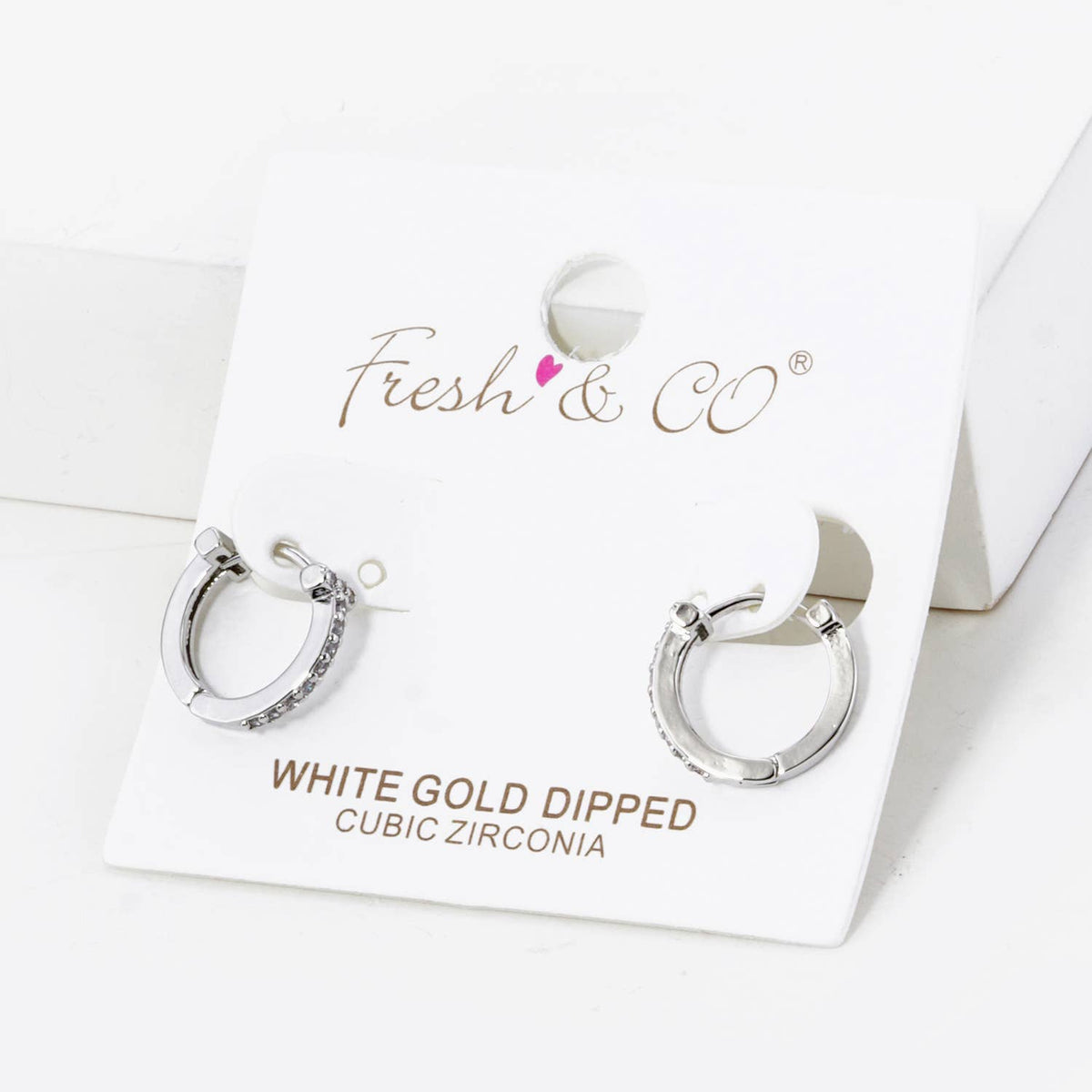 T Shape Cubic Zirconia 12mm Huggie Hoop Earrings.
