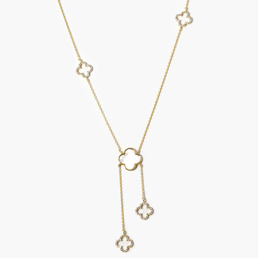 14K Gold Filled Pave Clover Lariat Drop Necklace