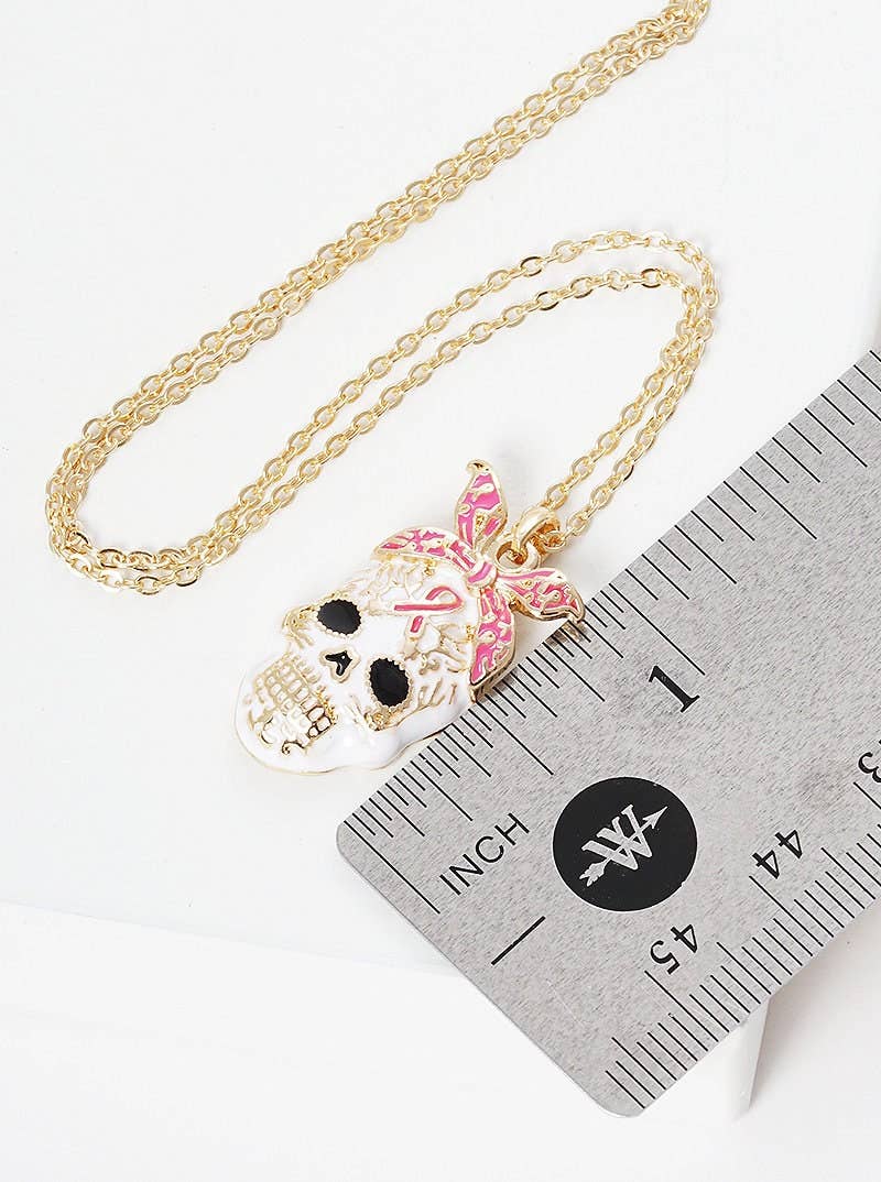 Breast Cancer Awareness Sugar Skull Necklace
