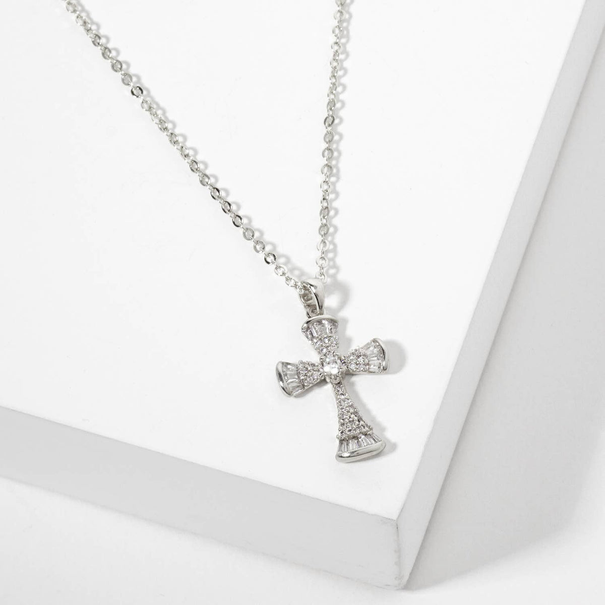 Pave-Set Cross Pendant 18K-Gold-Dipped Brass Necklace