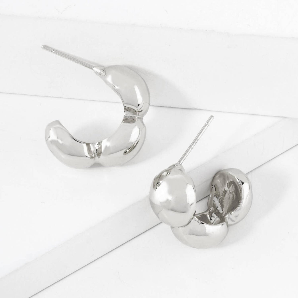 Polished Brass Flower-Shaped Hoop Earrings