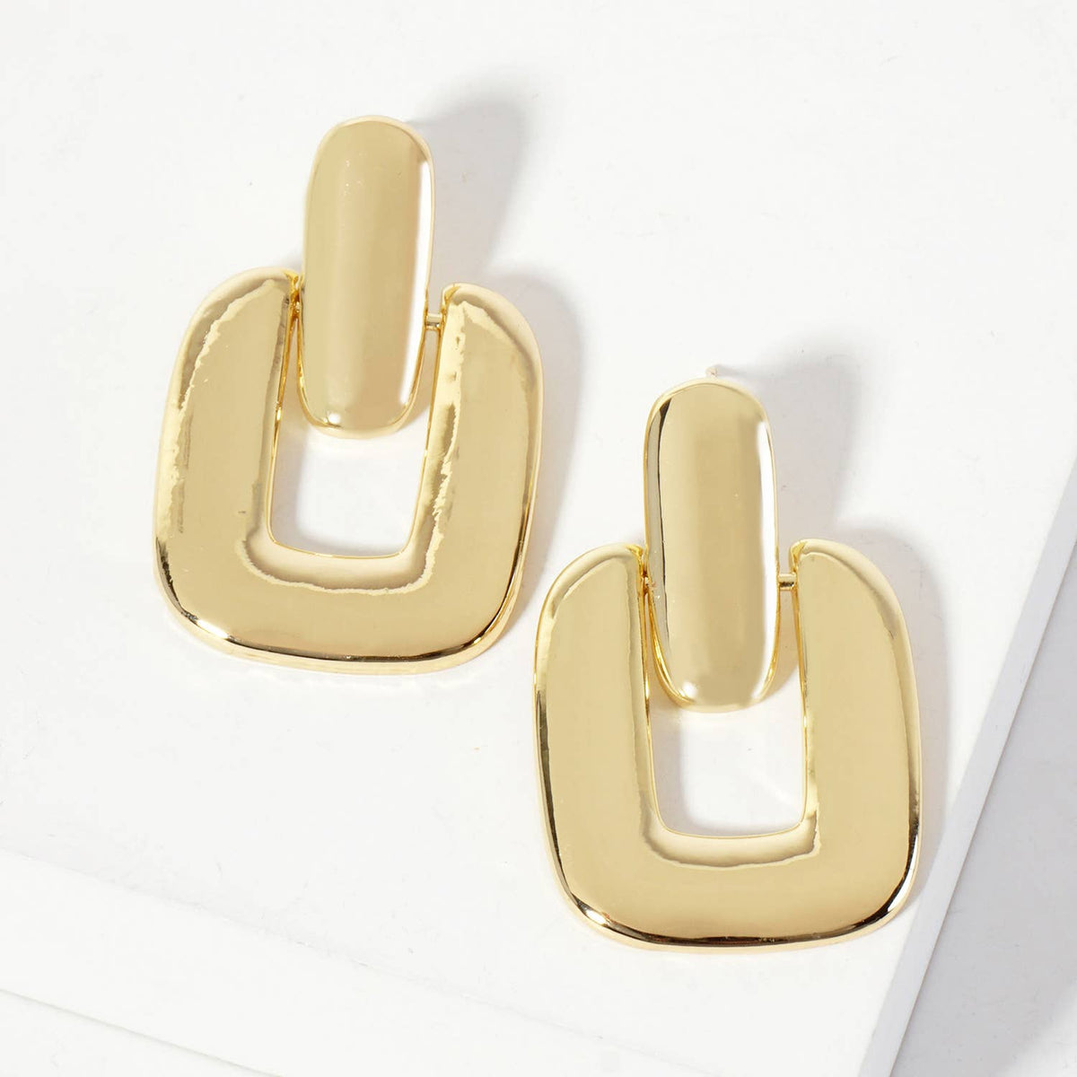 Rectangle Doorknocker Design Dangle Post Earrings