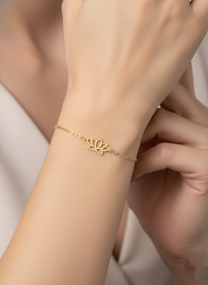 Minimalist Lotus Flower Charm Bracelet