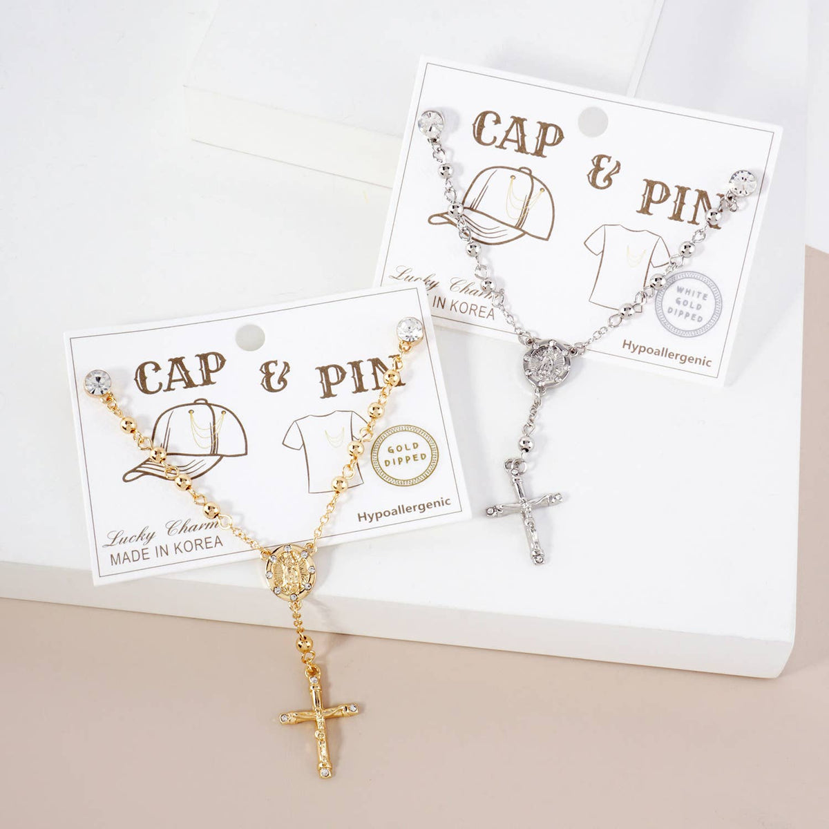 Cap & Clothing Pin Chain with Rosary Cross