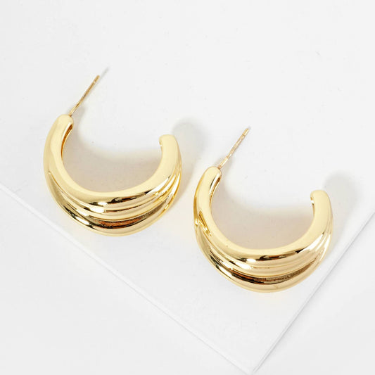 18K Gold Dipped Textured 30mm Tapered Open Hoop Earrings
