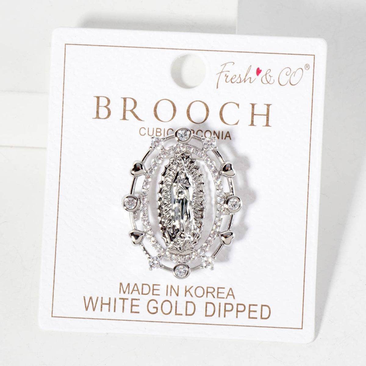 Cubic-Zirconia Virgin-Mary in Oval Frame Brooch
