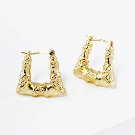 18K GOLD DIPPED TEXTURED 20MM TRAPEZOID HOOP EARRINGS