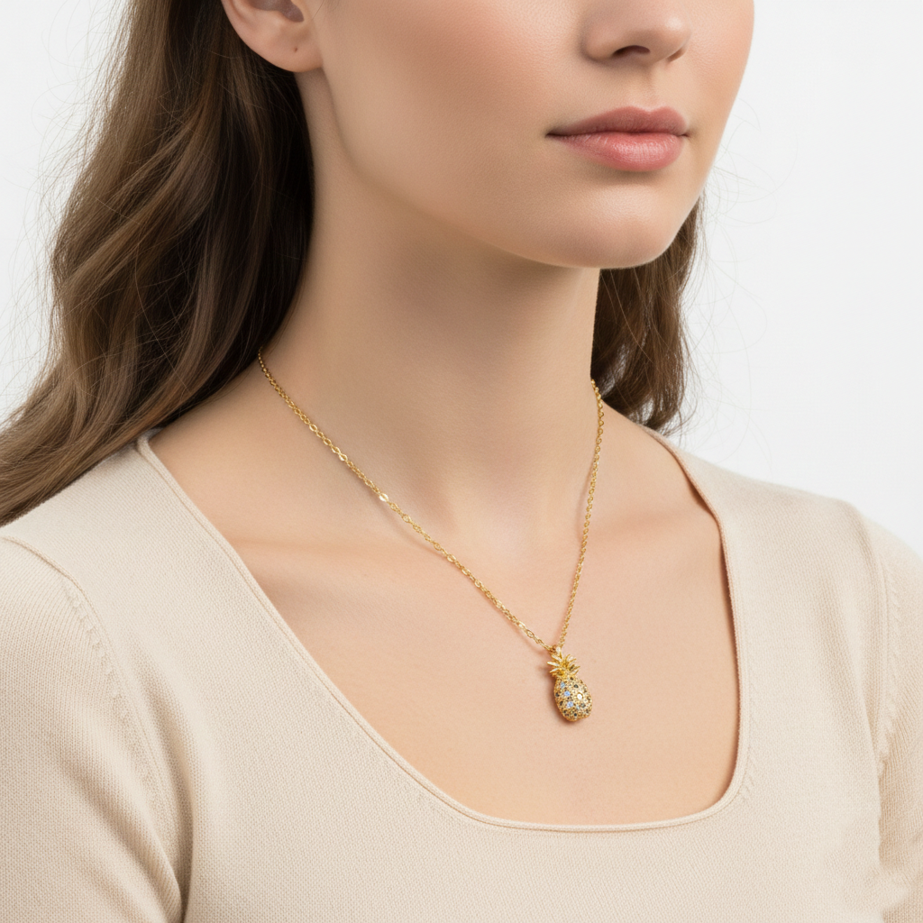 Pave CZ Pineapple Pendant Necklace