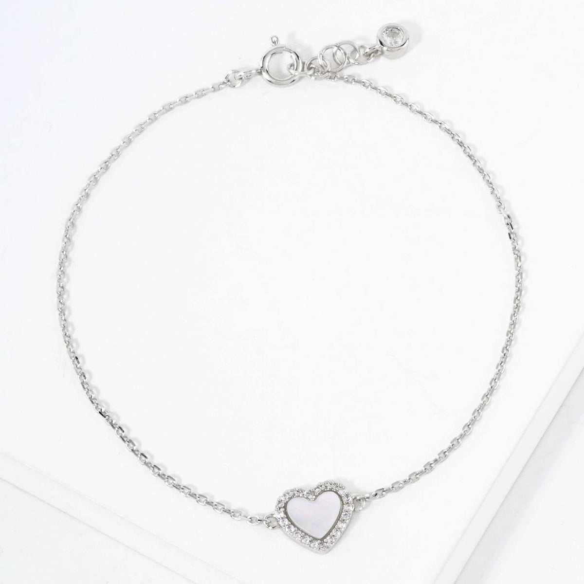 Pave-Set Cubic-Zirconia 9mm Heart Charm Chain Bracelet