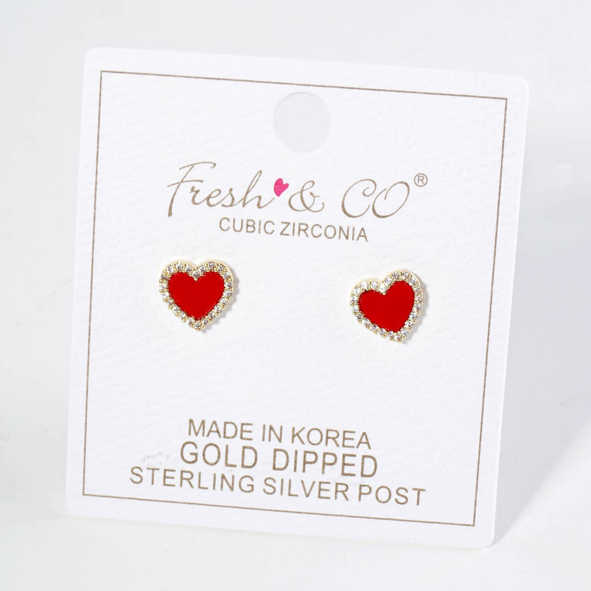 Heart Stud Earrings / 18K Gold Dipped Pave Set Cubic