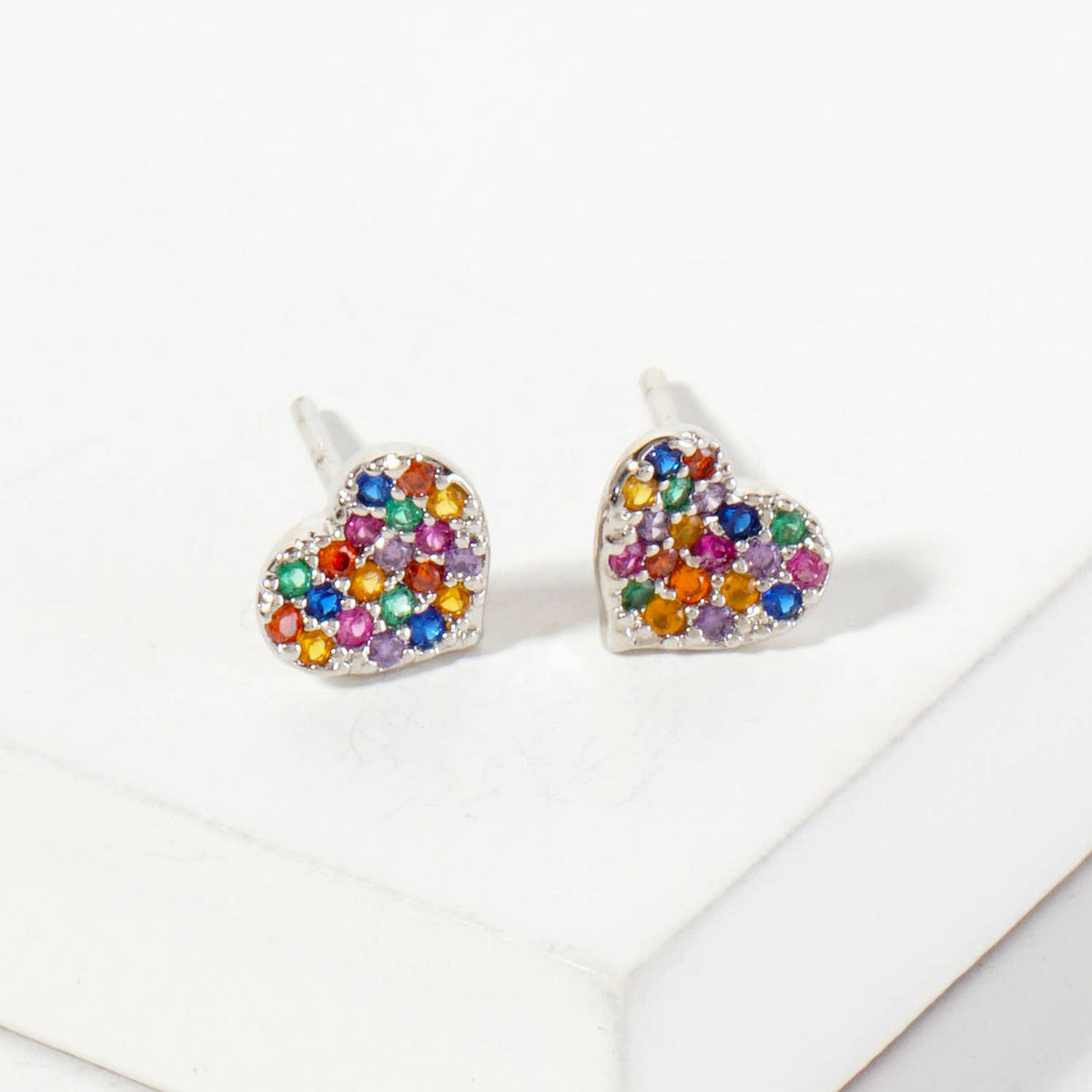 Pave-Set 6mm Tiny Heart 18K-Gold-Dipped Brass Earrings