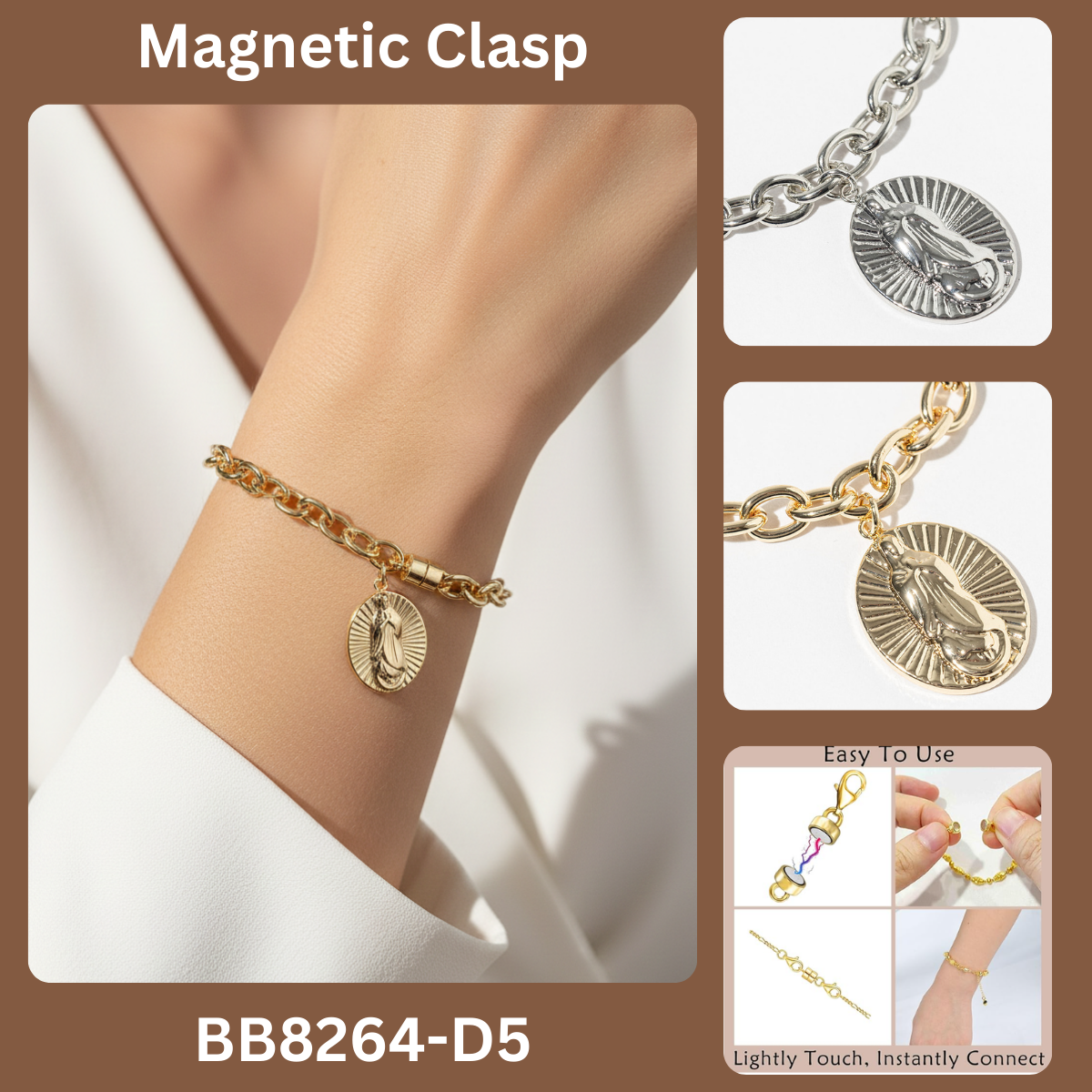 Miraculous Medal Magnetic Clasp Chain Bracelet