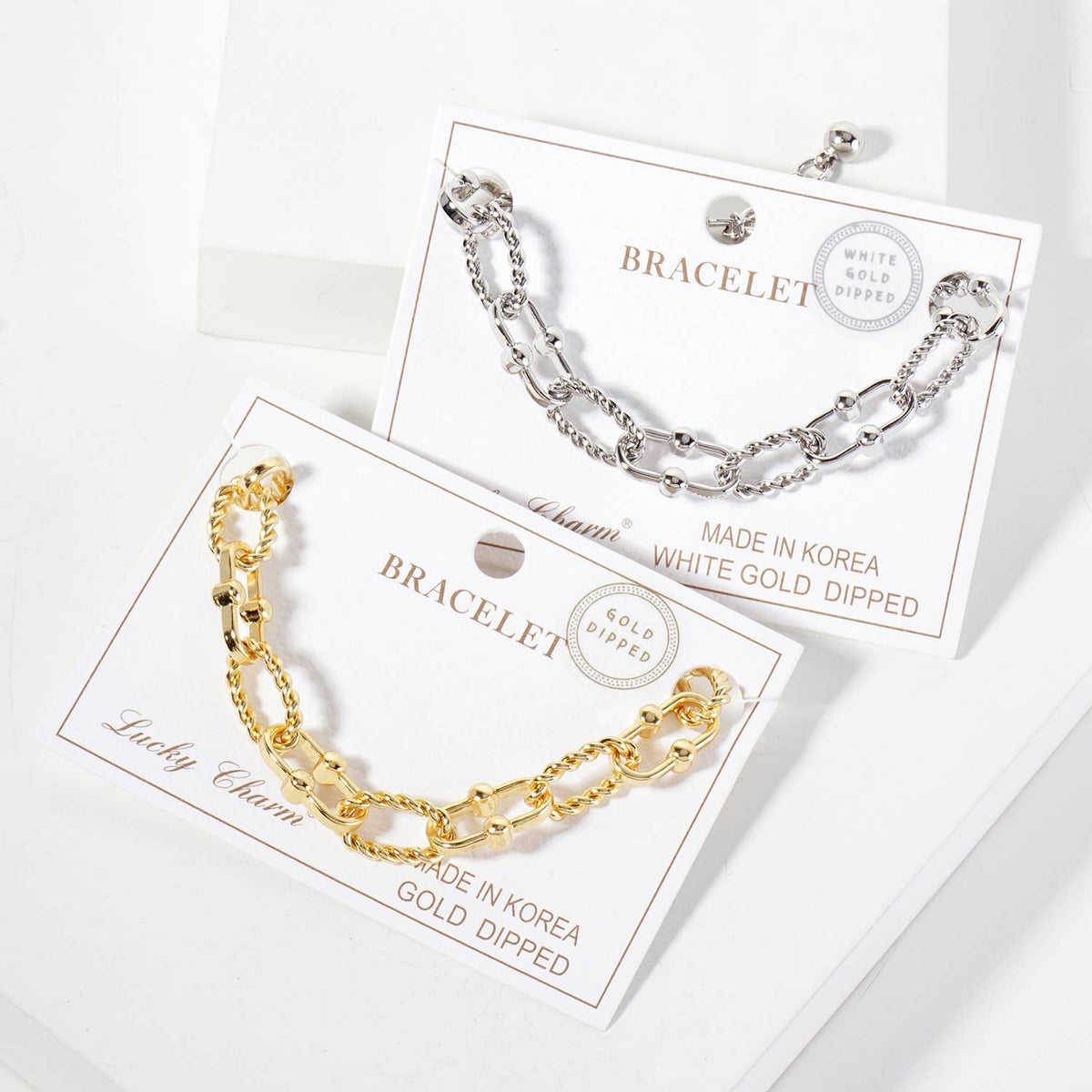 Mixed Texture U-Link Chain Bracelet