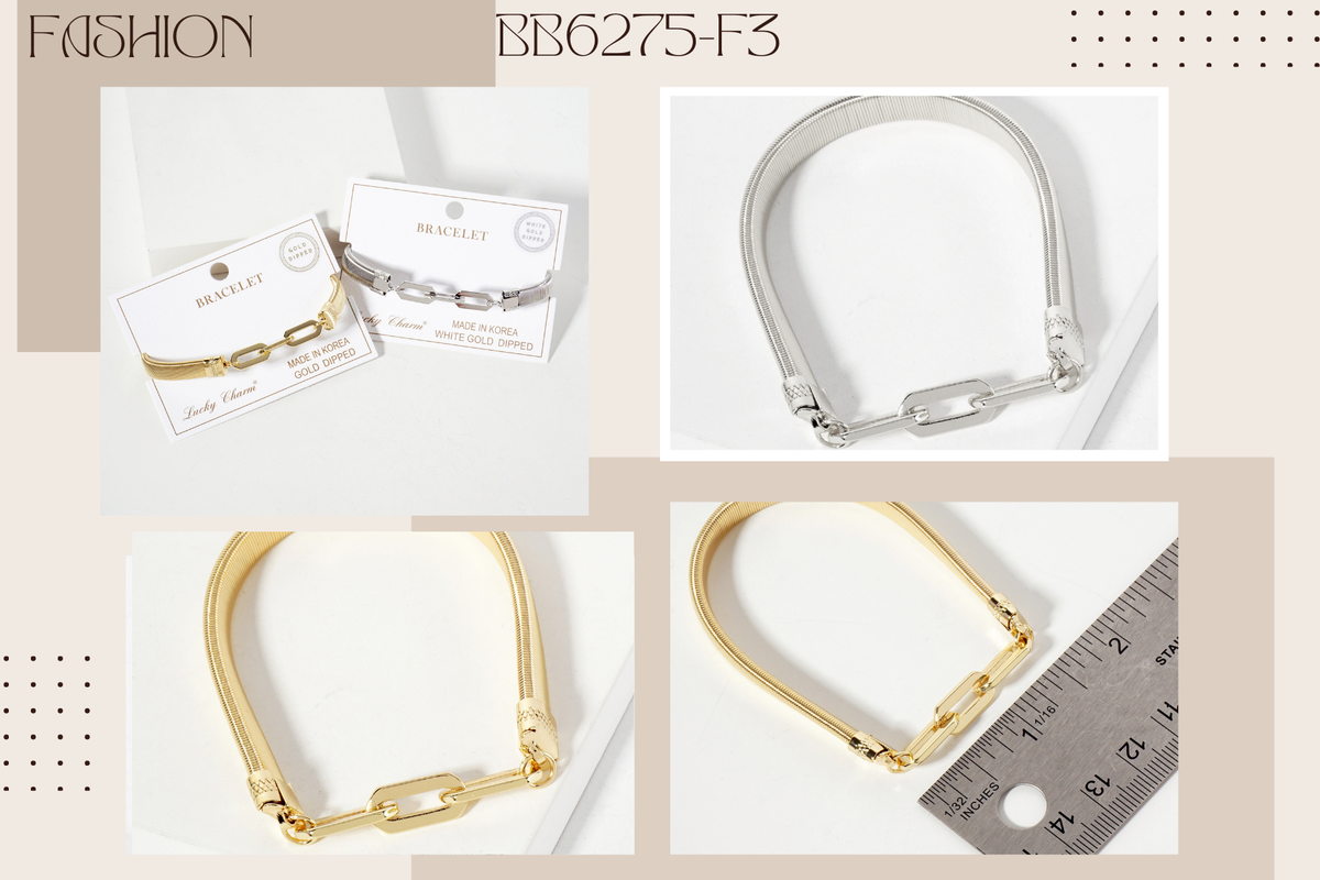 18K-Gold-Dipped Brass Omega Chain Stretch Bracelet