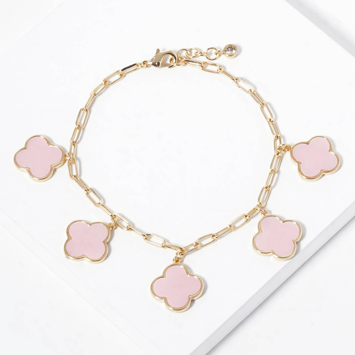 Mother of Pearl Clover Charm Paperclip Link Bracelet