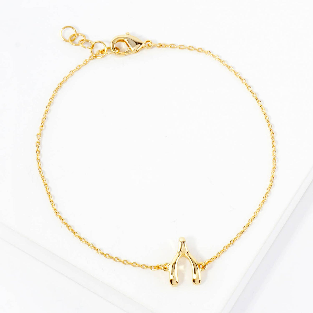 Spiritual-Theme Polished Brass Wishbone Chain Bracelet.