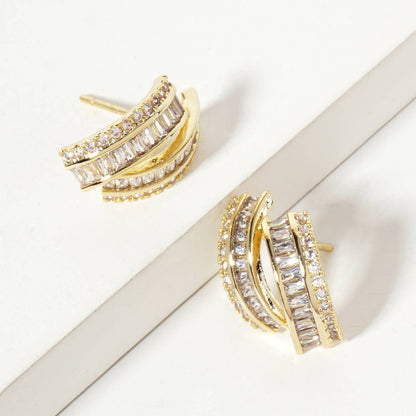 Soft-Curve with Dual-Row Pave CZ Setting Stud Earrings