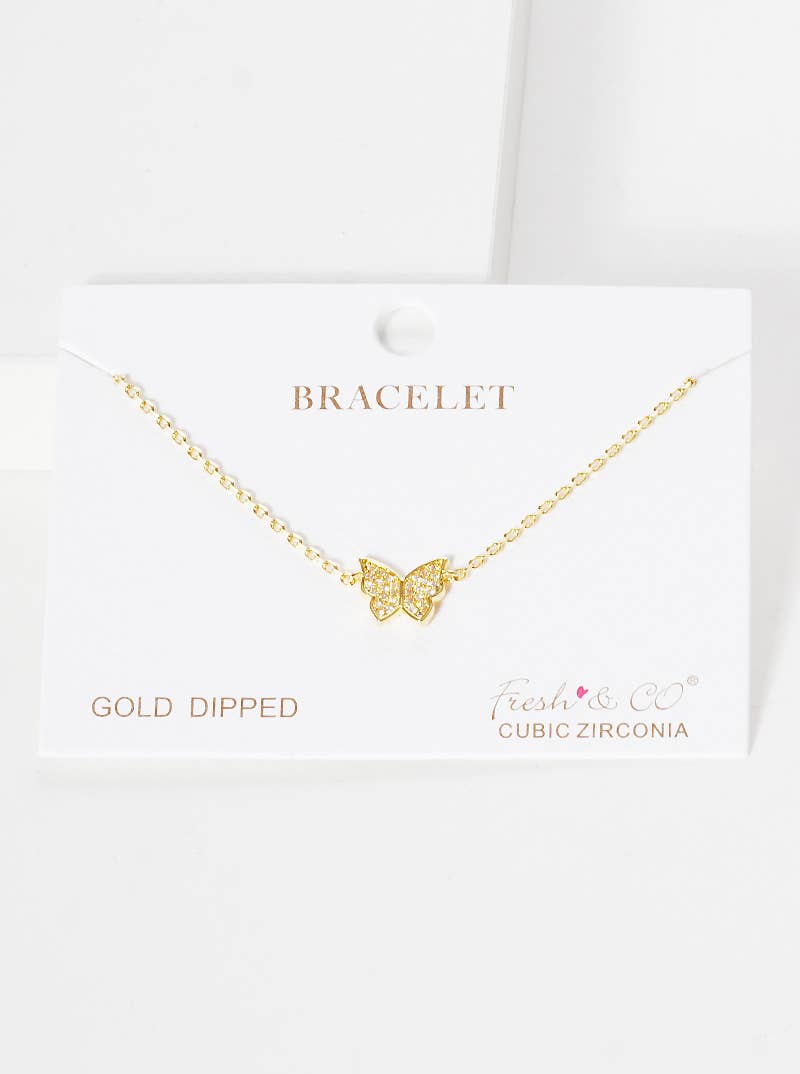 Dainty Pavé Butterfly Charm Bracelet