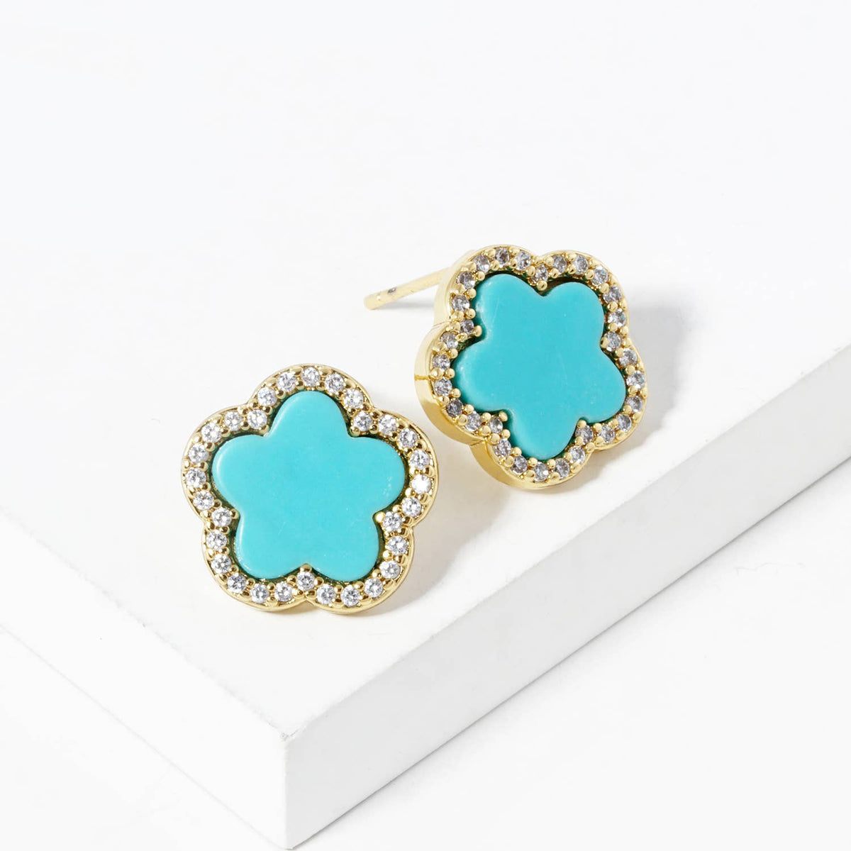 Dainty Clover Pave Cubic Zirconia Stud Earrings
