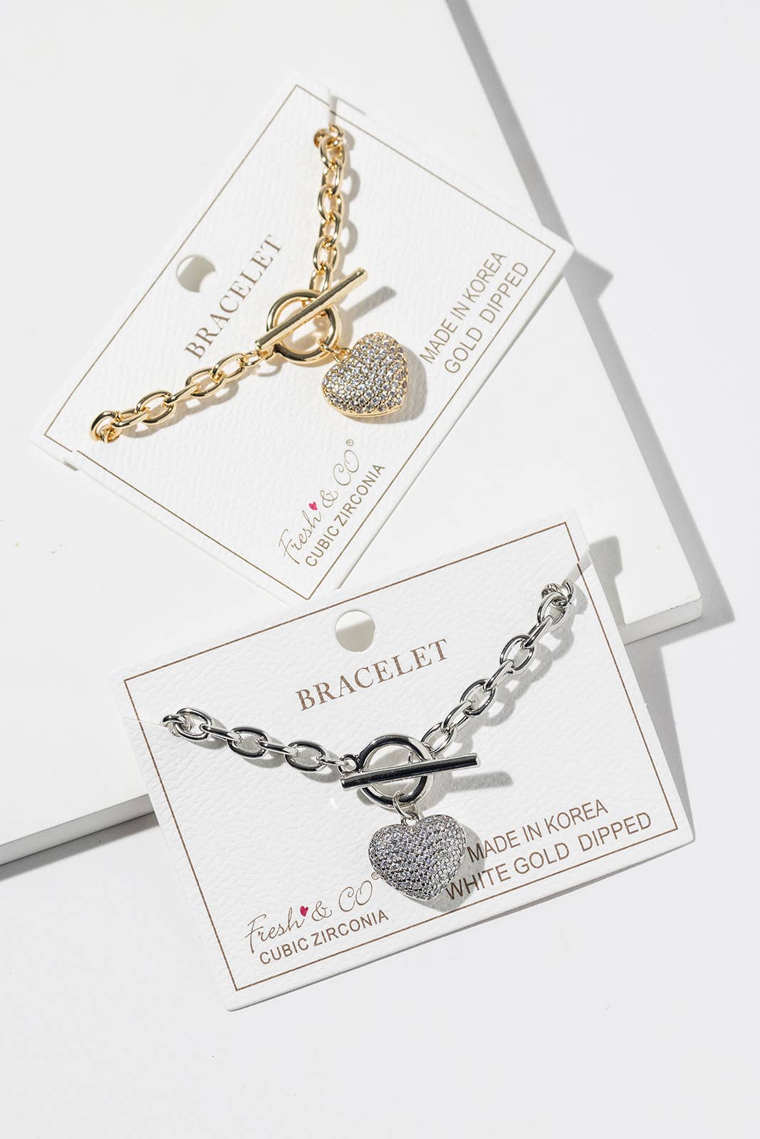 Pavé Cubic Zirconia Heart Toggle Bracelet