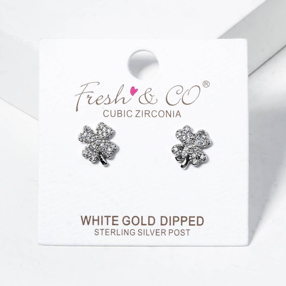 18K Gold Dipped CZ Pave Clover Stud Earrings