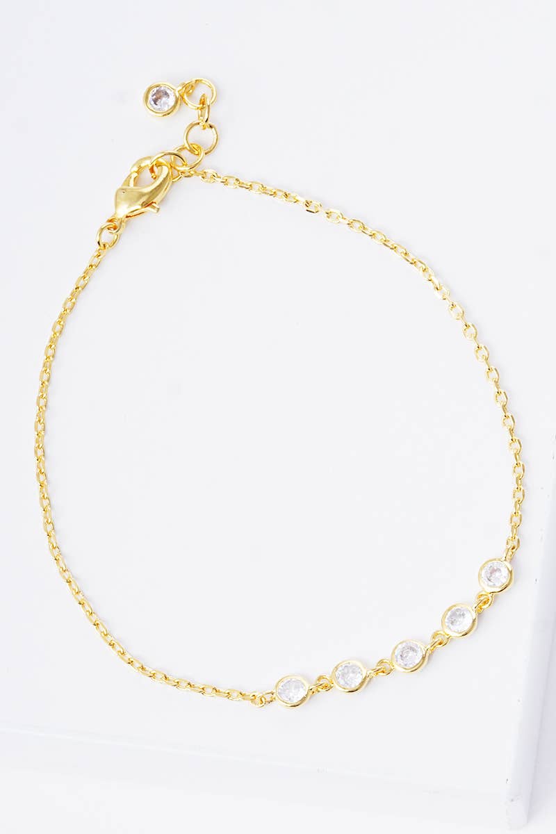 Dainty Bezel-Set Cubic Zirconia Station Chain Bracelet