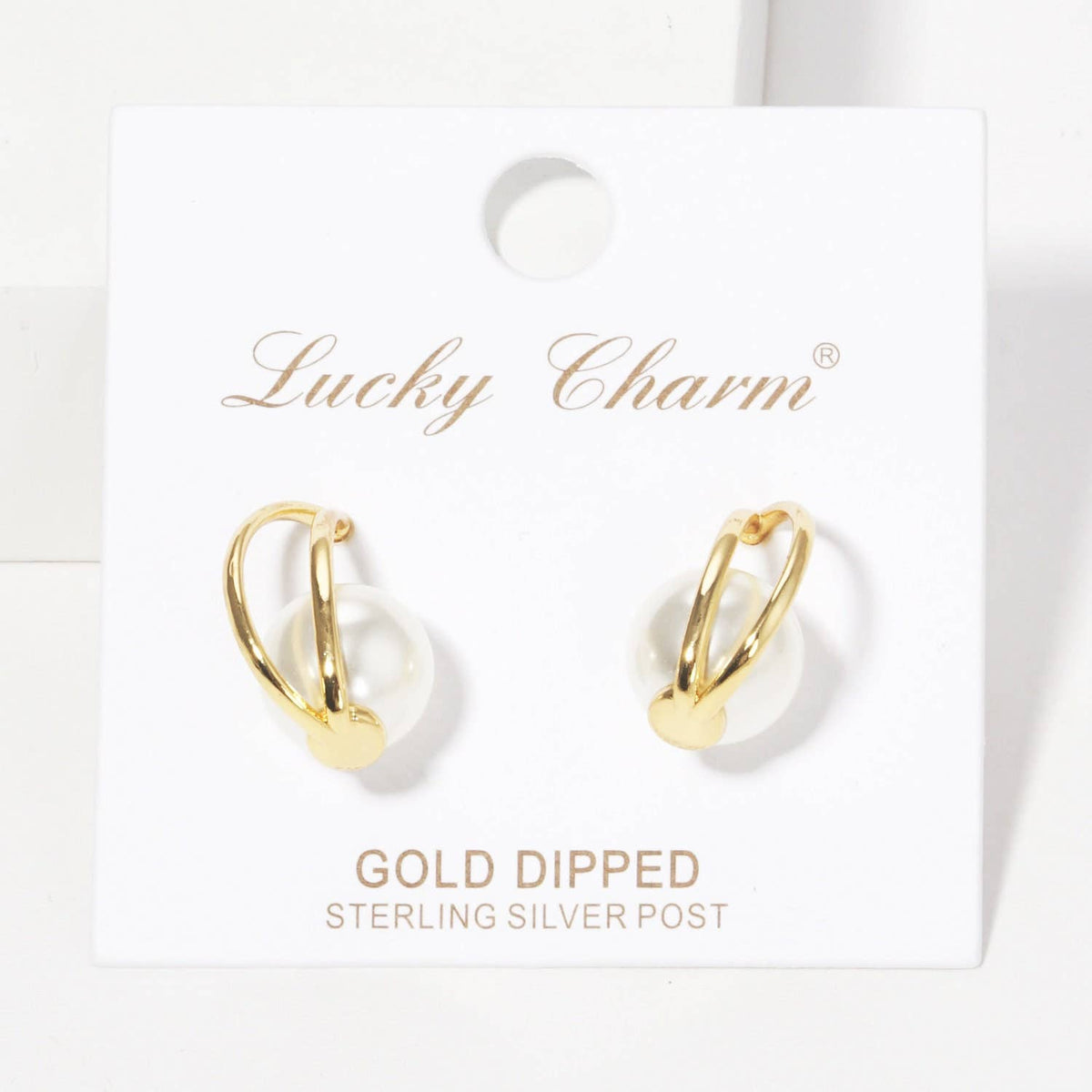 Gold Freshwater Pearl Moon Stud Earrings