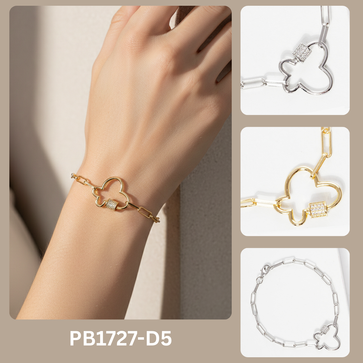 Minimalist Carabiner Clover Bracelet