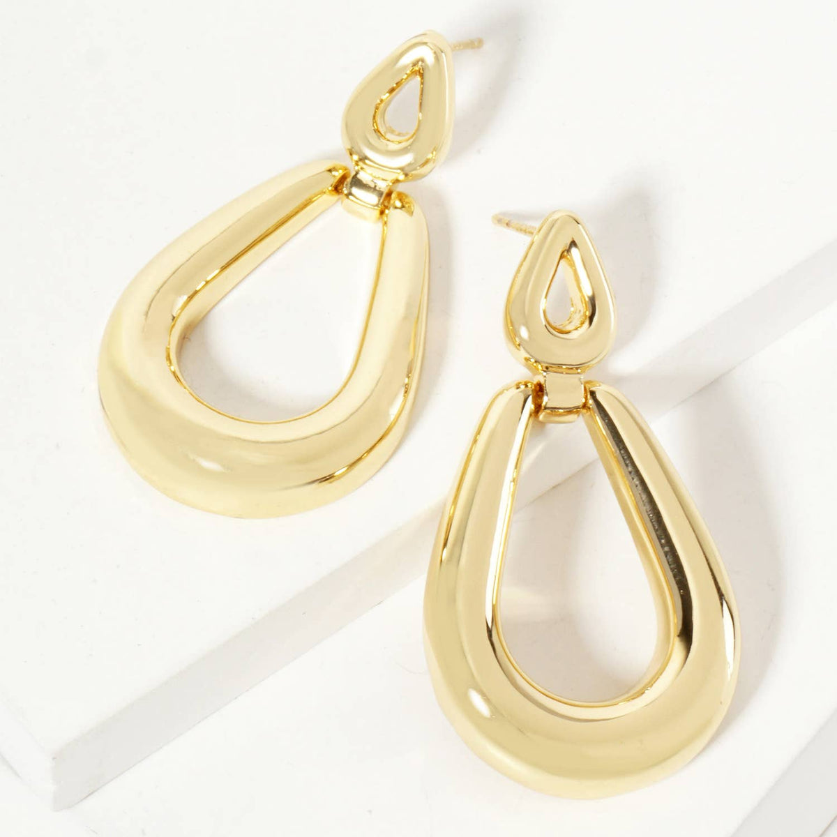 Polished Brass Cutout Double Teardrop Dangle Earrings