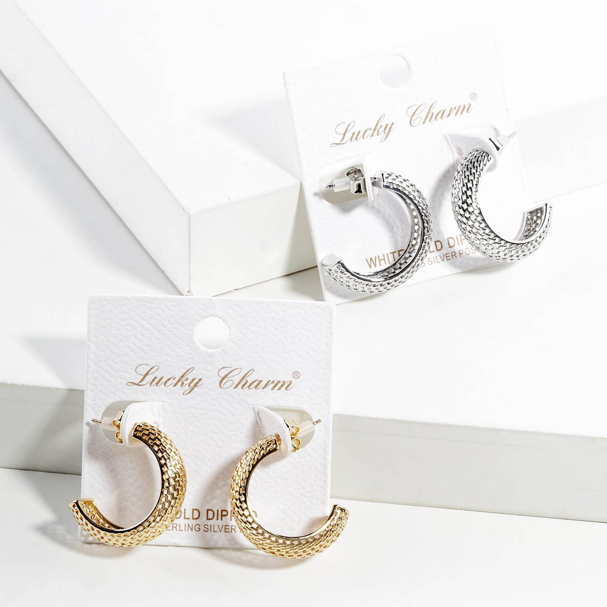 Geometric Spiral Grid C-Shape Hoop Earrings
