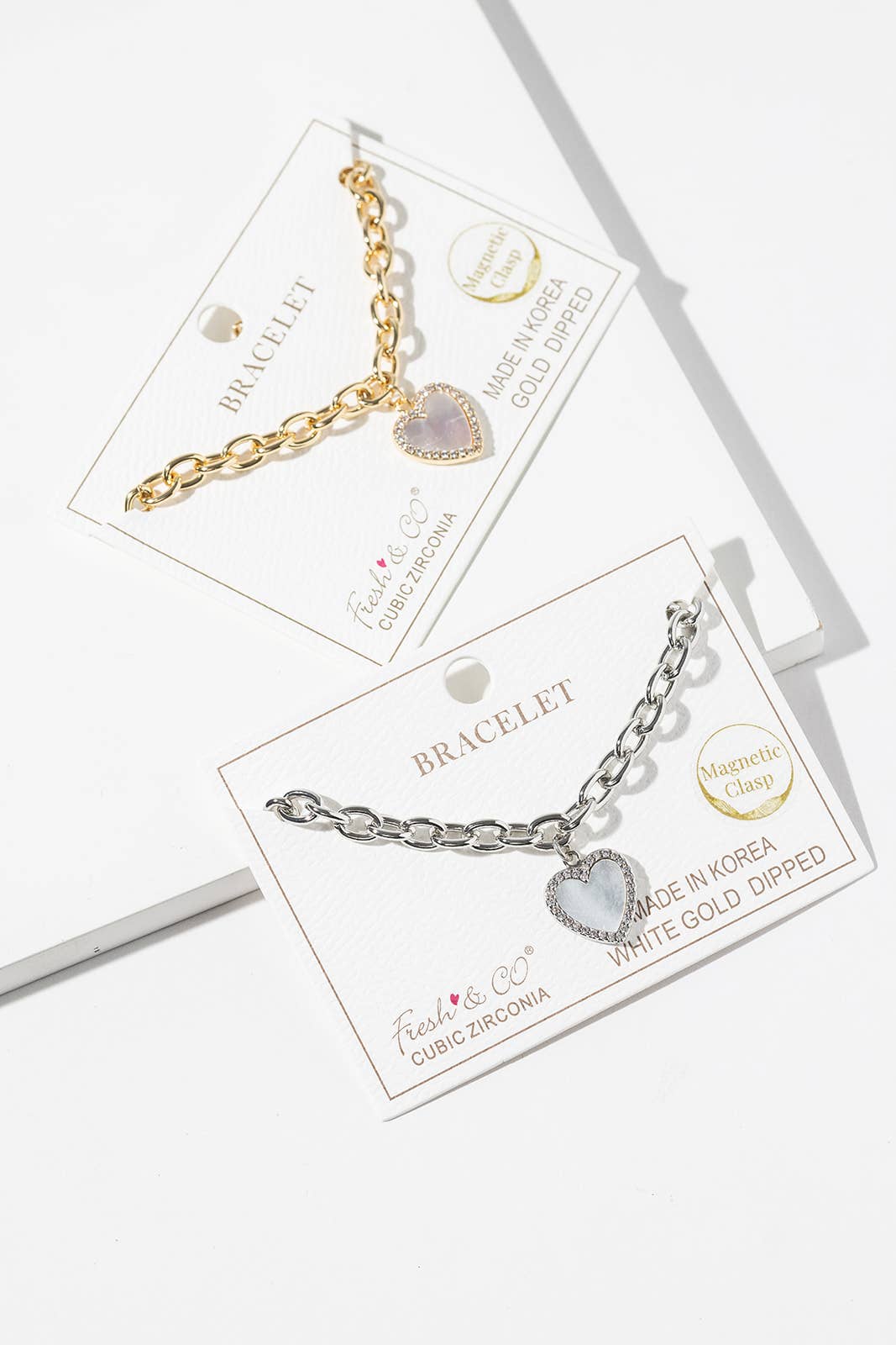 Magnetic Clasp Chunky Link Heart Charm Bracelet