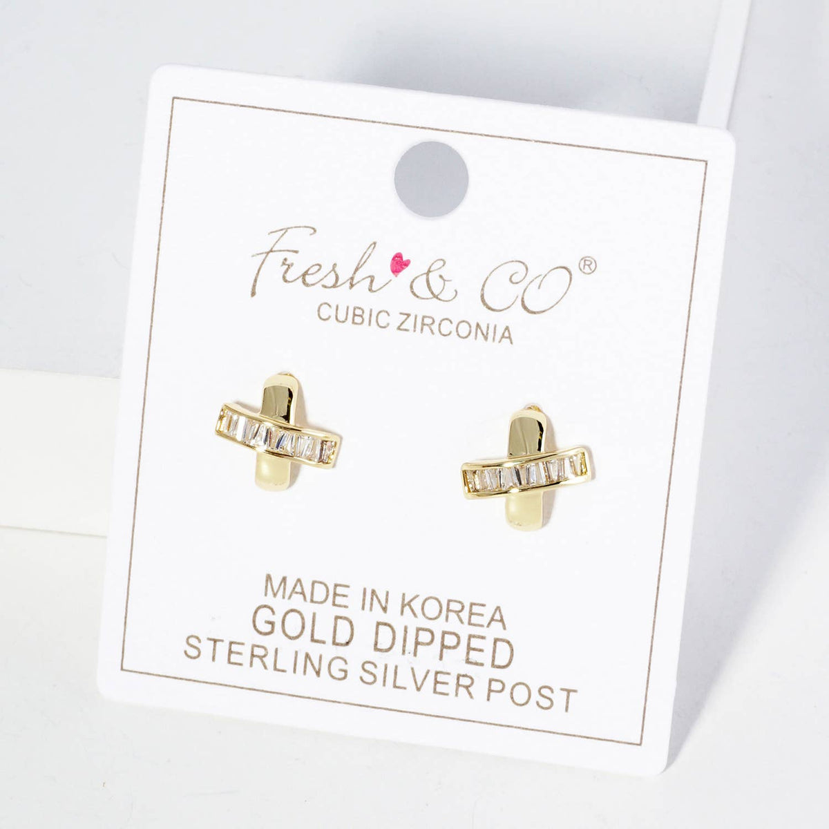 18K Gold Dipped Square CZ Embedded X Stud Earrings