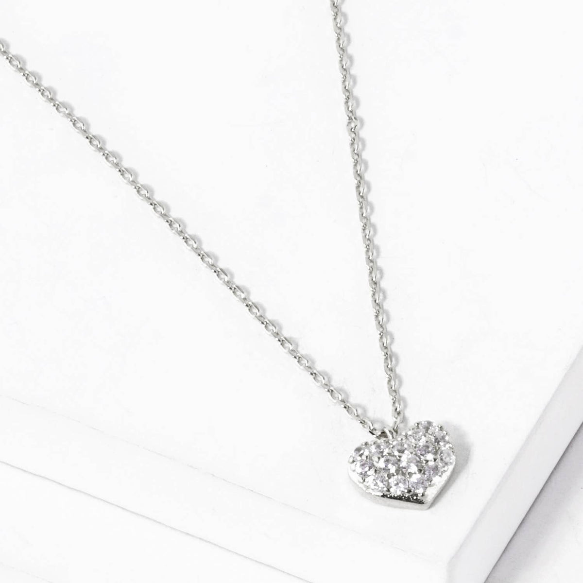 18K Gold Dipped CZ Pave 6mm Heart Pendant Necklace
