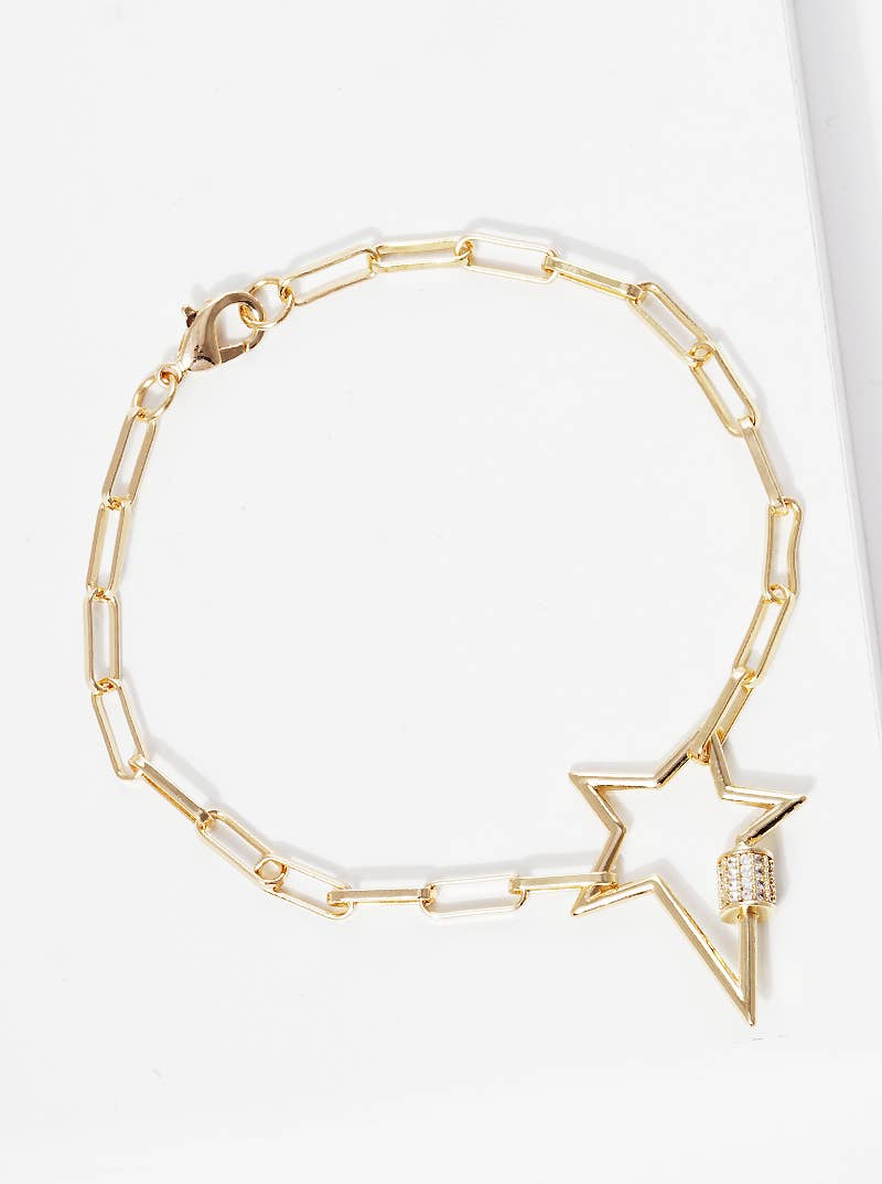 Minimalist Pavé Star Carabiner Charm Bracelet