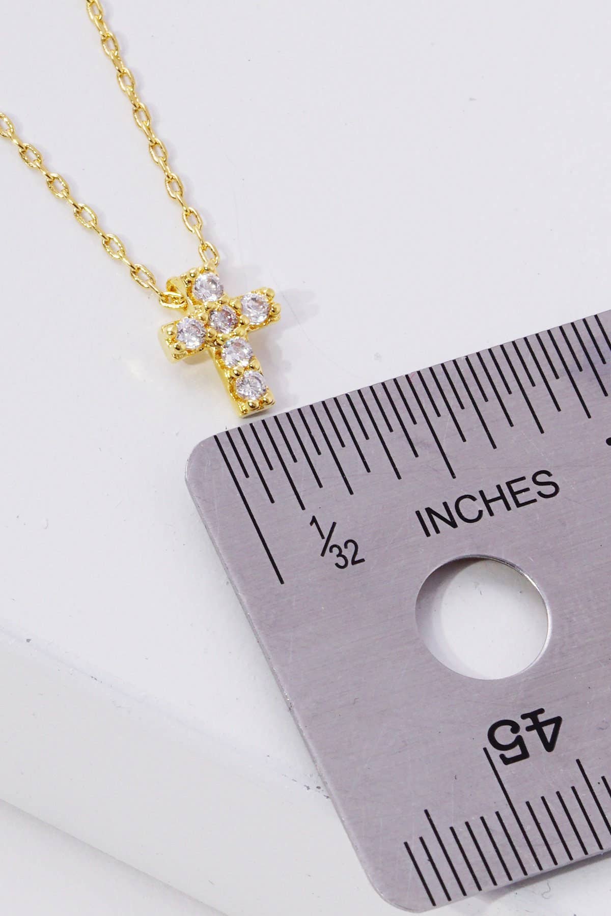 Gold Square-Set Cross Necklace