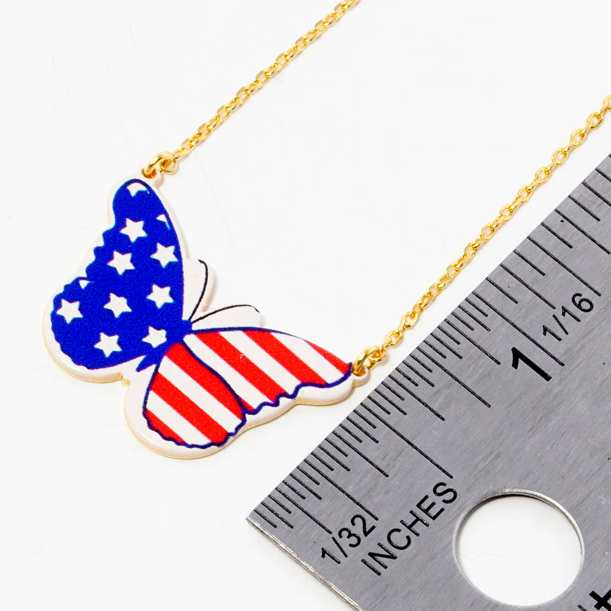 American Flag Butterfly Pendant Necklace
