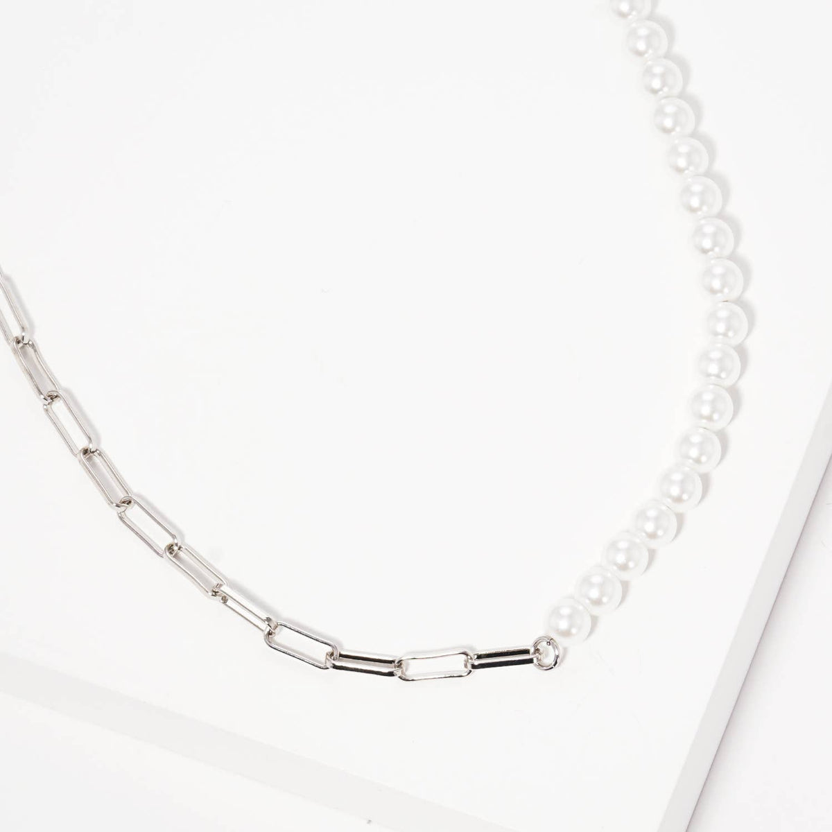Gold Plated Half Pearl Half Chain Necklace