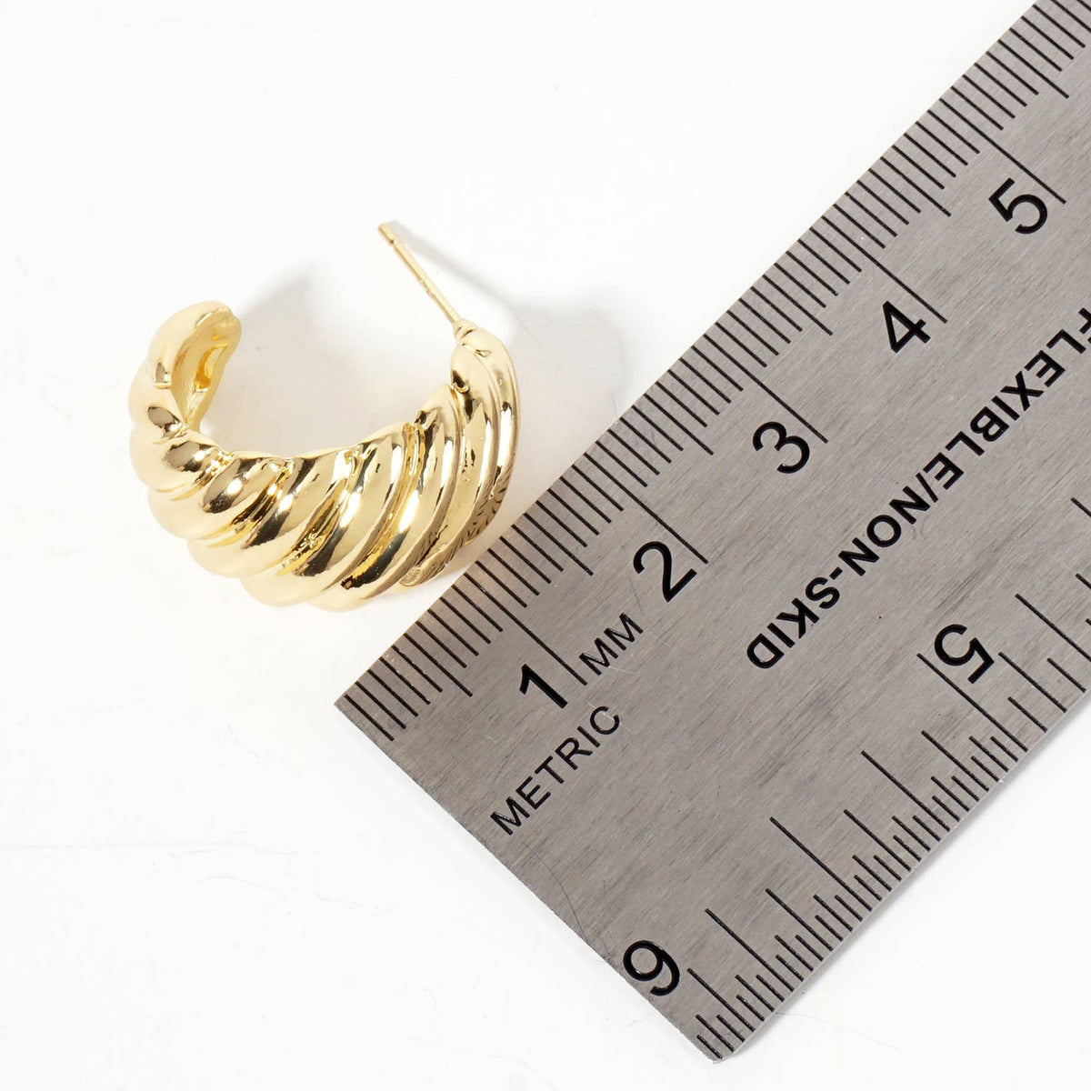 Polished Brass Wavy-Texture Tapered Open Hoop Earrings