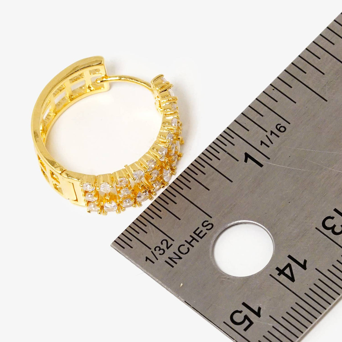 Geometric Pave Cubic Zirconia Huggie Hoop Earrings