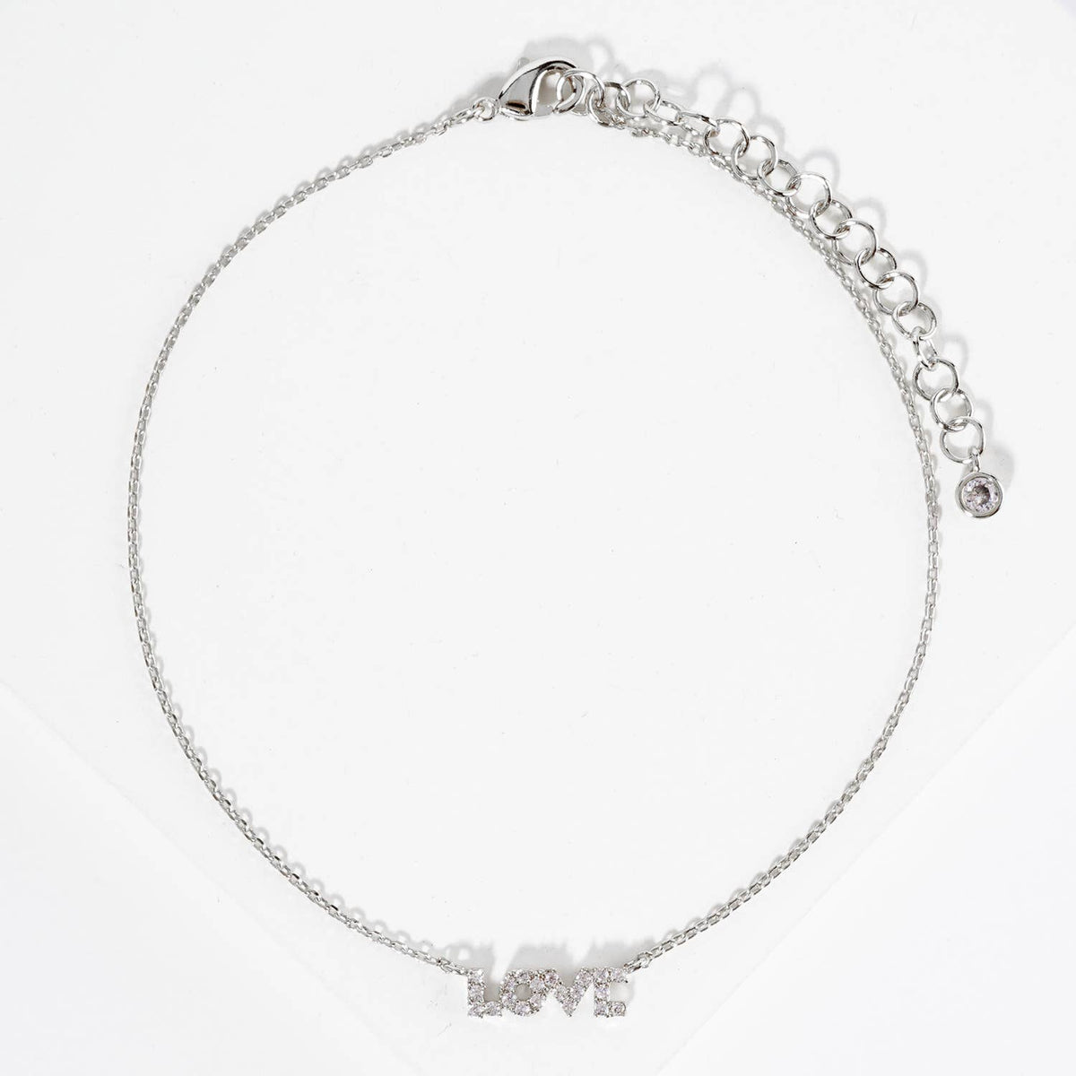Dainty LOVE Letter Anklet with Pavé Cubic Zirconia