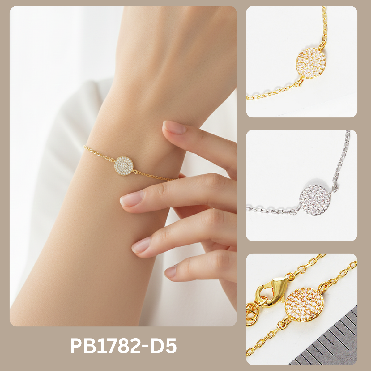 Minimalist Pavé Disc Charm Bracelet