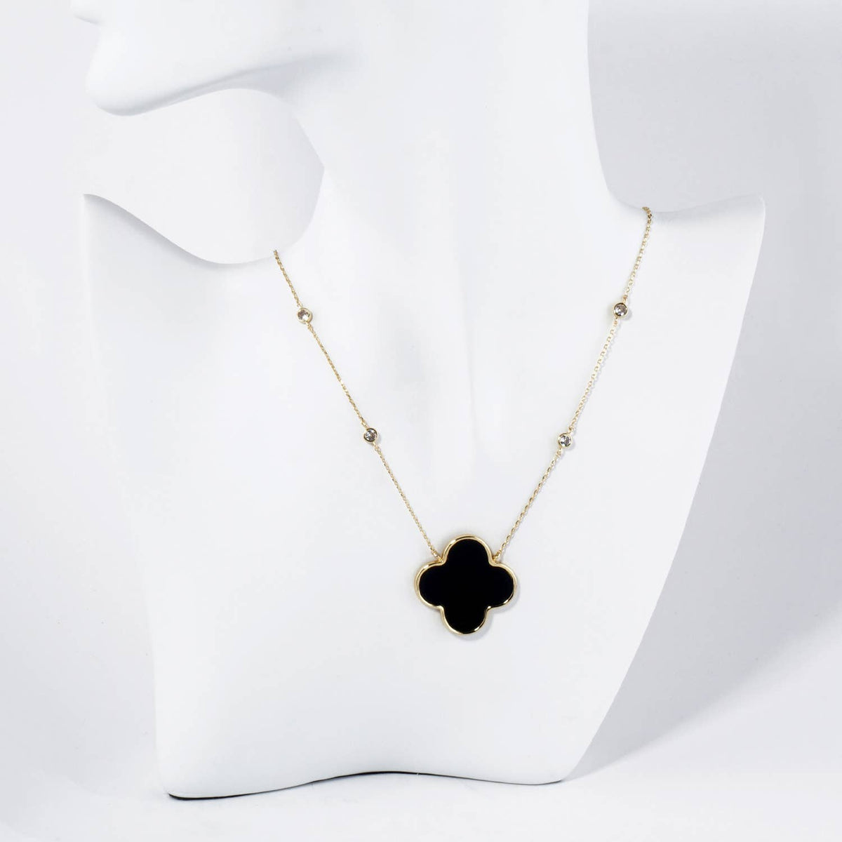 Quatrefoil Pendant CZ Stone Chain Necklace / 18K Gold Dipped