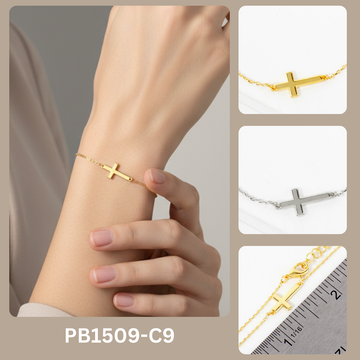 Religious-Theme Sideways Cross Chain Bracelet